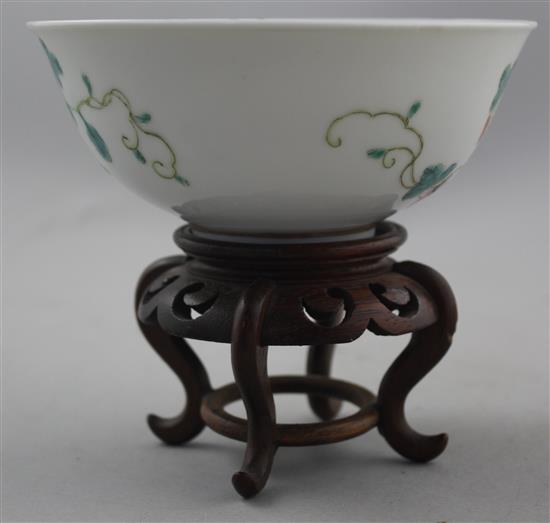 A Chinese famille rose lychees bowl, Guangxu mark and probably of the period (1875-1908), 13.5cm, wood stand